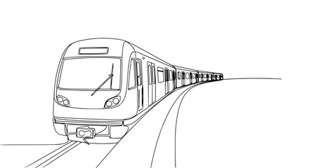 Modern train on tracks, hand-drawn sketch, minimalist style, transportation concept © Tani