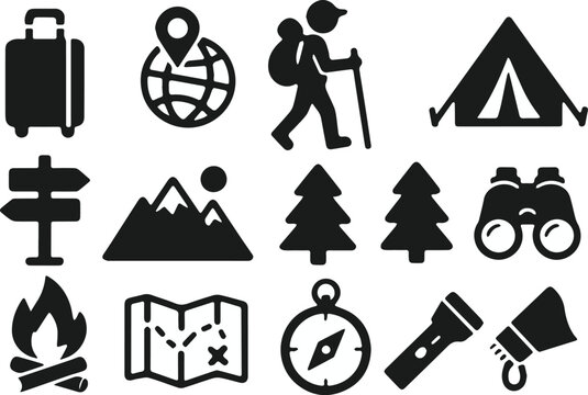 Navigation and map icons for outdoor wayfinding