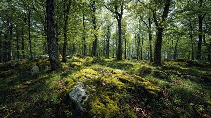 Obraz premium The Bucolic Central European countryside - Deciduous forest edges and Patches of forest moss