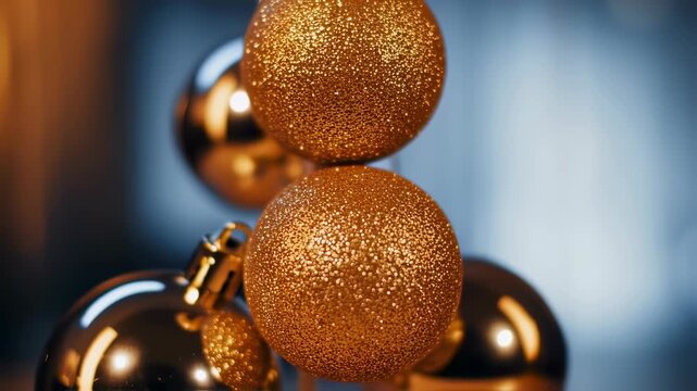 Golden Christmas Ornaments - Festive Holiday Decorations and Shiny Spheres.