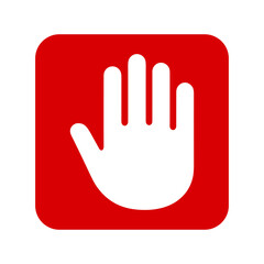 Obraz premium Red stop hand sign isolated on transparent background. Raised palm gesture icon. Access restriction symbol. 