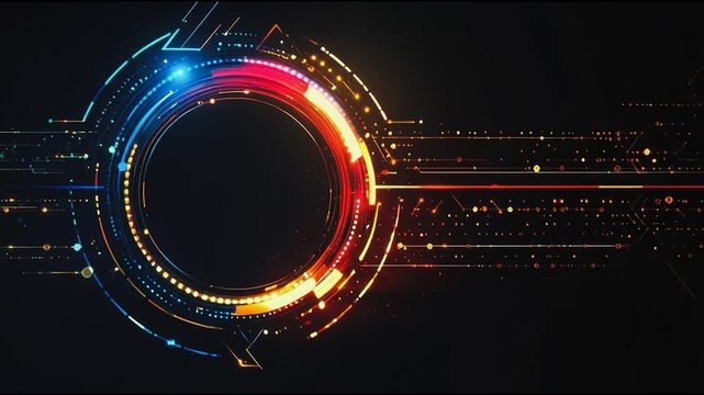 Abstract black background with Colorful circle lines. Digital future technology . Abstract business connection of lines from nodes innovation of communication in the network.