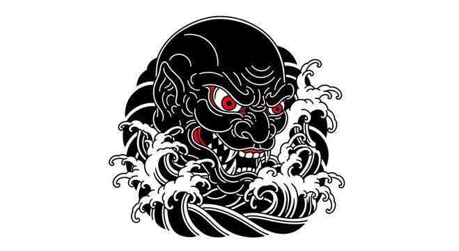Black Oni Japanese Demon Face.