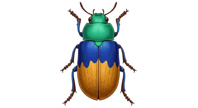 Colorful beetle, insect icon, green and blue bug, yellow shield vector