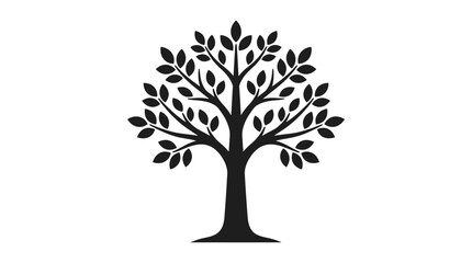 Fototapeta premium Black silhouette of a tree with dense branches and leaves tree trunk silhouette branches illustration outdoors