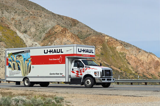 U‑Haul vehicle on Highway 14 in the California desert region of Kern County.  