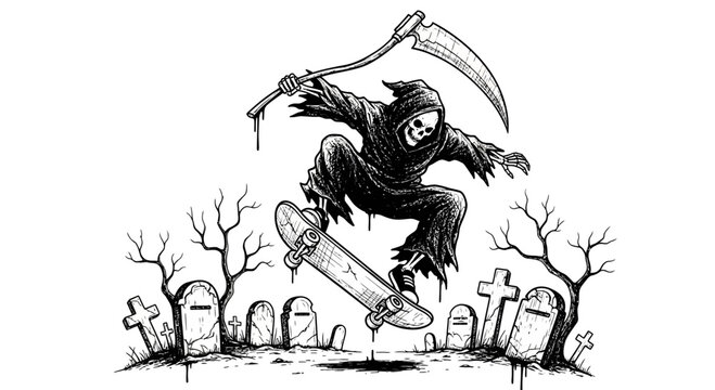 Grim Reaper Holding Scythe in Air.