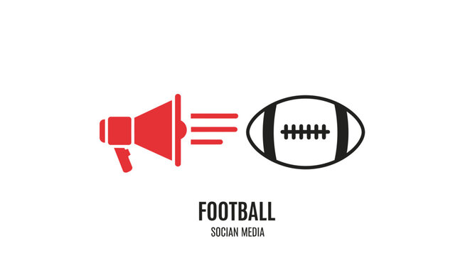 Football announcement with megaphone and ball graphic.