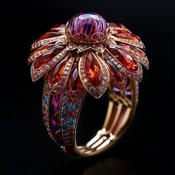 Crimson Floral Opulence Cocktail Ring