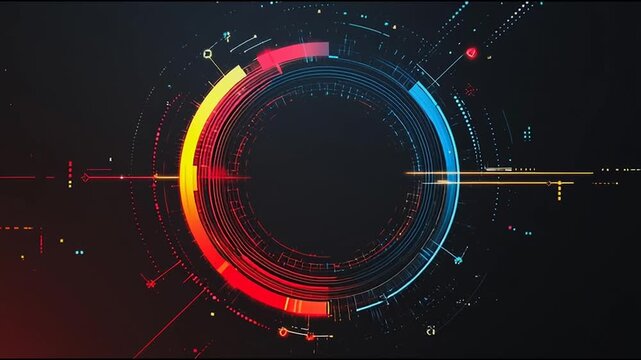 Abstract black background with Colorful circle lines. Digital future technology . Abstract business connection of lines from nodes innovation of communication in the network.