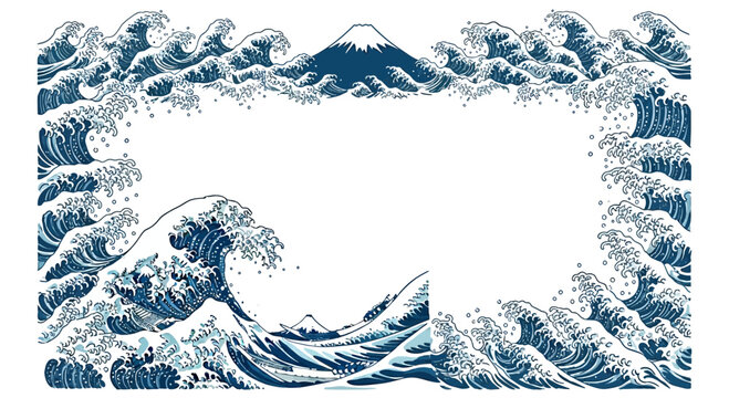 Large Ocean Wave Crashing Blue Water.