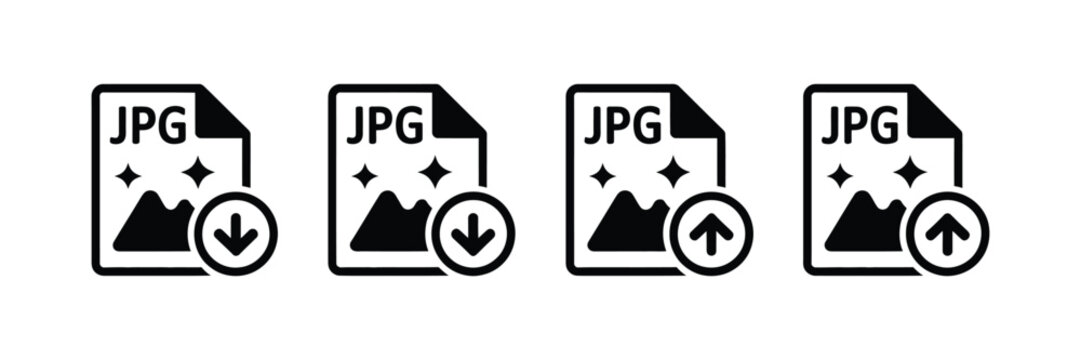 JPG file format icon featuring download and upload symbols for image file exchange photo storage and data transfer concept