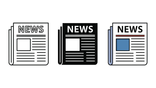 Vector Icons of Newspapers: Outline, Solid Black and Full Color Designs