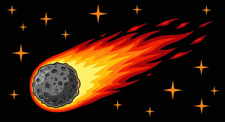 Meteorite, asteroid, comet, burning, fiery, space, starry, vector illustration © Vasant