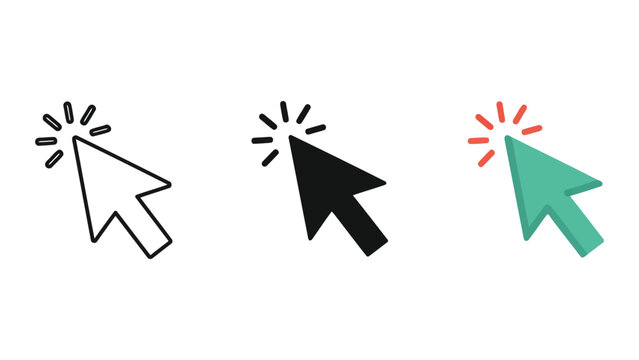 Set of computer mouse cursor pointer icons with click effect vector illustration