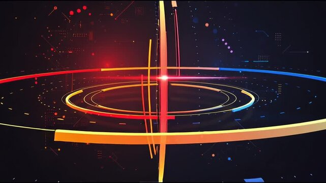 Abstract black background with Colorful circle lines. Digital future technology . Abstract business connection of lines from nodes innovation of communication in the network.