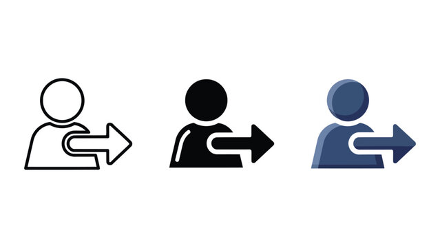 User logout or exit vector icon set in line solid and flat styles