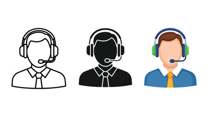 Fototapeta premium Customer service representative icons set with line art silhouette and flat vector illustration