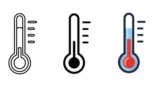 Thermometer vector icon set in flat and line art styles
