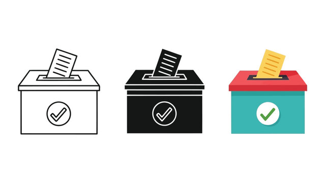 Ballot box vector illustration set with voting paper and checkmark icon