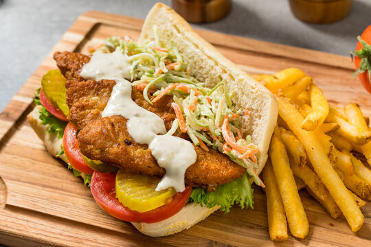 Homemade Fish Po Boy Sandwich