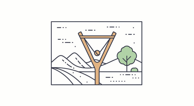 Giant Slingshot Aiming at Distant Hills, Outdoor Landscape Illustration