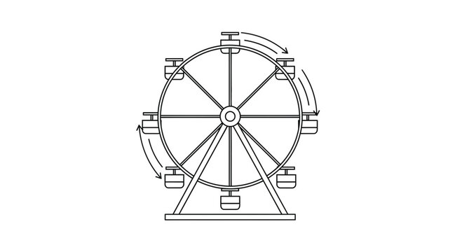 Ferris Wheel Outline Drawing with Arrows Indicating Rotation