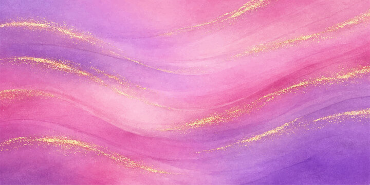 An abstract bright pink and violet background features soft waves and a textured silk material design with purple paint strokes and a light rose paper pattern