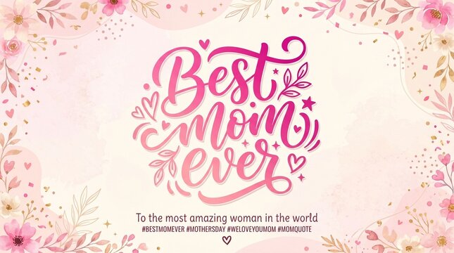 Best mom ever pink floral quote background design