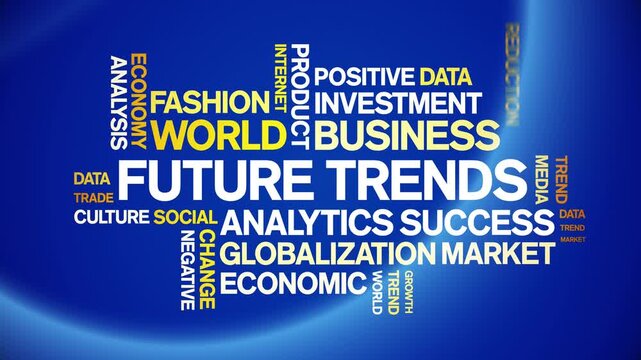 Future Trends animated word cloud-text design animation tag kinetic typography seamless loop.