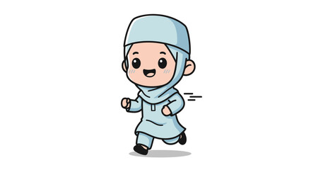 Fototapeta premium Cute Cartoon Muslim Girl Running in Hijab Illustration