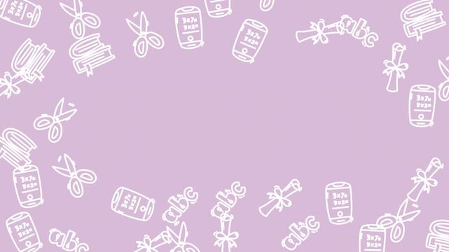 Back to School Doodles Frame 4k Transparent Loop Purple BG