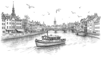 Fototapeta premium boat with view of old buildings