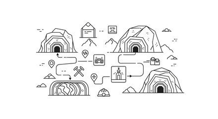 Fototapeta premium Black and white illustration of caves.