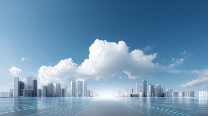 Fototapeta premium Futuristic city skyline with clouds and high-tech digital grid environment