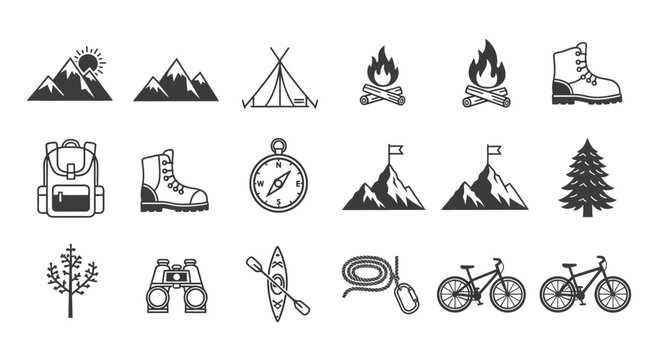 Camping and outdoor adventure icons.