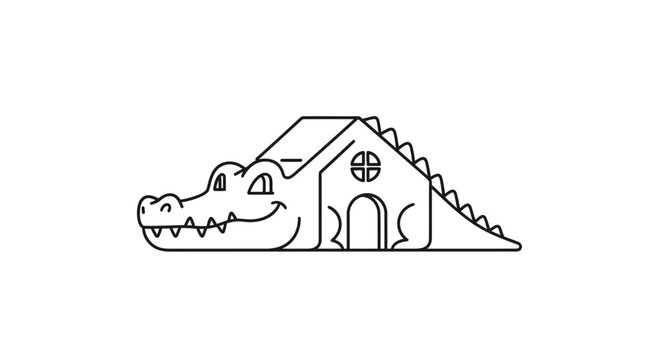 Creative Alligator House Logo: Whimsical Animal Architecture Design