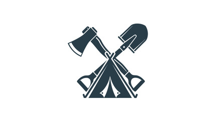 Crossed axe and shovel metal logo. © Pletuk