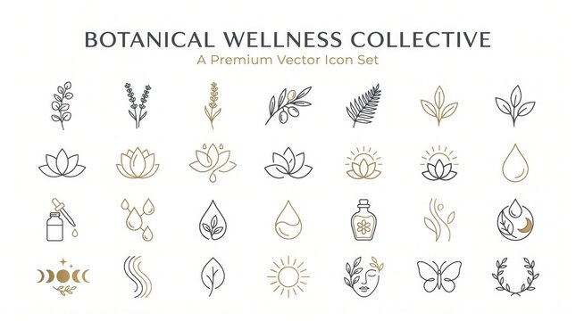 Elegant line art icons for botanical wellness and beauty brands.