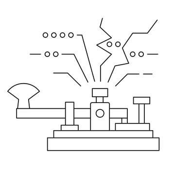 Morse code telegraph machine icon. Vintage communication and military intelligence signal.Editable stroke, Vector illustration, Line art Icon, Symbols.