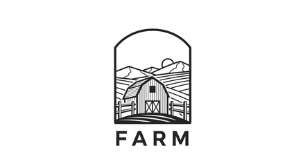 Farm logo with barn illustration. © Pletuk