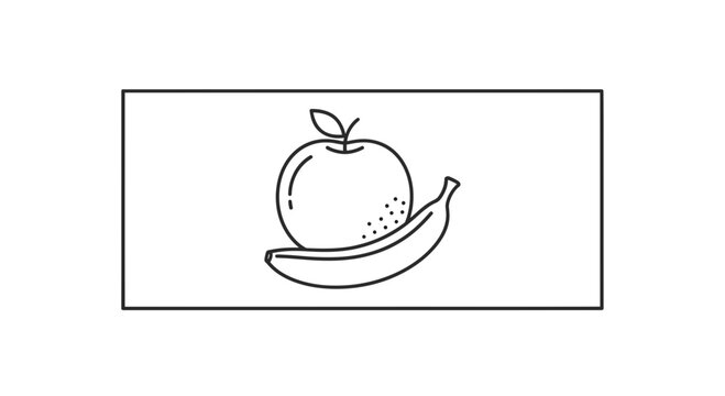 Simple Line Art of an Apple and Banana on a White Background