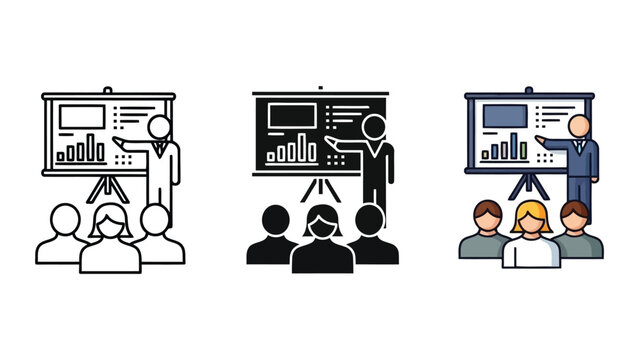 Business presentation with charts on screen and audience