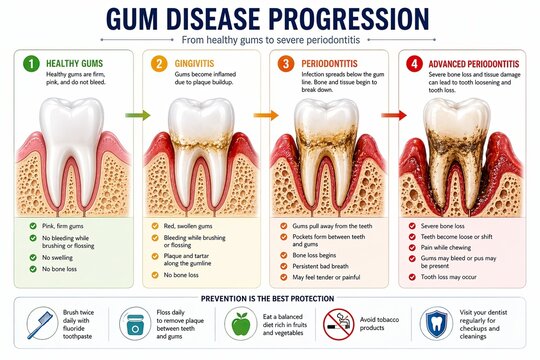 Gum Disease Progression Periodontal Oral Care Health Hygiene Diagram