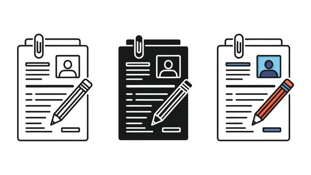 Resume document with pencil and profile icon, flat design vector illustration
