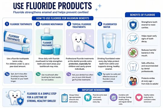 Fluoride Products Cavity Prevention Dental Tooth Teeth Oral Health Infographic