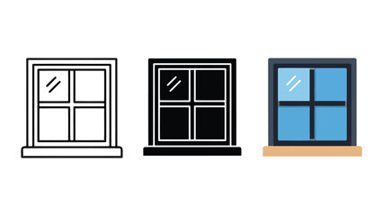 Obraz premium Vector illustration of three window styles: outline, silhouette, and flat design