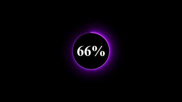 Neon glowing pink color circle loading bar animation on black background . Neon circle in charging percent icon. futuristic technology concept on animation video. 66% charge available now .