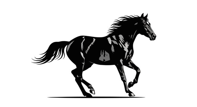 Black Horse Running Free Fast Galloping.