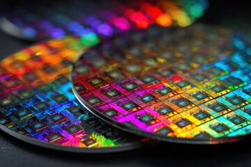 Obraz premium Vibrant Semiconductor Wafers with Iridescent Patina